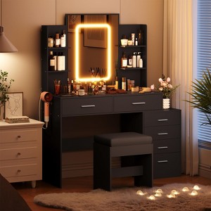 Vanity Desk with Mirror and Lights, Makeup Vanity Set with Charging Station - 1 of 4