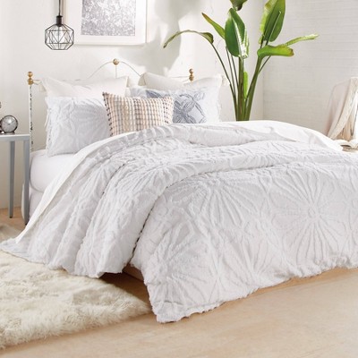 White Cotton Reversible Full Comforter Set with Medallion Pattern