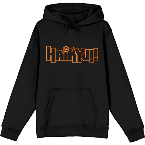 Mens Haiyuu Anime Cartoon Logo Text Black Graphic Print Hooded Sweatshirt S