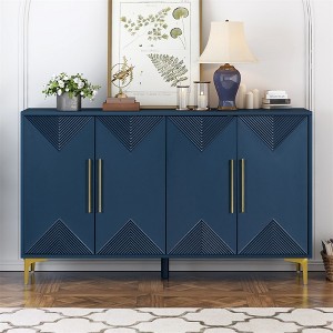 Sideboard Buffet Cabinet With 4 Triangular Pattern Doors, Modern Kitchen Storage Cabinet With Adjustable Shelves Metal Legs For Dining Room - 1 of 4