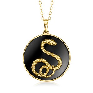 Ross-Simons Black Agate Snake Pendant Necklace in 18kt Gold Over Sterling Size 18 - 1 of 4