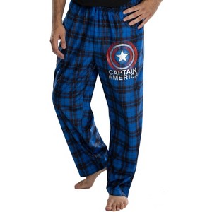 Marvel Mens' Captain America Shield Logo Plaid Pajama Lounge Pants Blue - 1 of 4