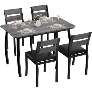 Dining Table Set for 4, 5 Piece Metal Frame Kitchen Table and Chair Set, Chamfer Design Space-Saving Dining Room Furniture - 1 of 4