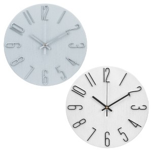 REGALWOVEN 2 Pcs Plastic Classic Battery Powered Silent Non-Ticking Wall Clock 12 x 12 Inches - 1 of 4