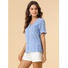 Allegra K Women's Button V Neck Full Placket Short Sleeve Floral Top - 4 of 4