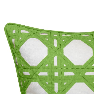 Green and White Embroidered Geometric Square Throw Pillow