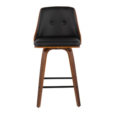 Gianna 26" Walnut and Black Faux Leather Swivel Counter Stools