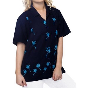 LA LEELA Women's Summer Casual Hawaiian Blouse Shirt Solid Blouses Short Sleeve Button Up Dress Tops Tee Shirts Tank Top Women - 1 of 3