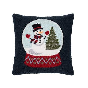 C&F Home 18" x18" Snowman and Christmas Tree in Snowglobe Holiday Winter Cotton Hooked Pillow Accent Throw Pillow