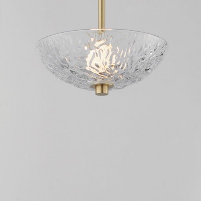 Satin Brass LED Pendant Light with Textured Clear Glass Bowl