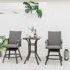 Costway 3PCS Patio Rattan Bar Table Stools Set Aluminum 360° Swivel Chairs with Padded Seat - 3 of 4