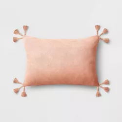 Velvet Lumbar Throw Pillow with Tassels Coral Pink - Threshold™