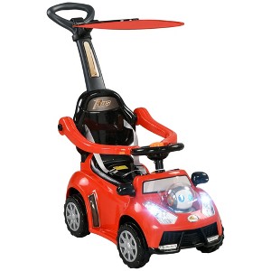 Qaba Push Car for Kids 1-3 Years, 3 in 1 Sliding Car, Foot to Floor Baby Push Car with Removable Handle, Music, Horn, Canopy, Safety Guardrail - 1 of 4