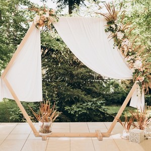 UNHO Hexagonal Wooden Wedding Ceremony Arch Arbor Backdrop for Garden Party Indoor Outdoor Autumn Theme Rustic Decorations - 1 of 4