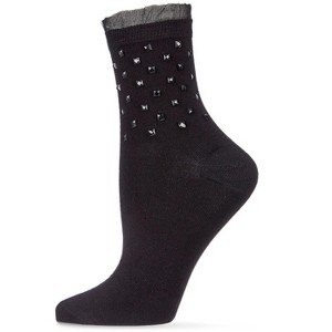 Memoi Women's Punk Rock Studded Bamboo Blend Fashion Crew Sock Black 9-11 - 1 of 4