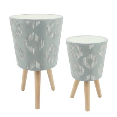 Sagebrook Home Set of 2 Diamond Polyresin Planters with Wood Legs Gray