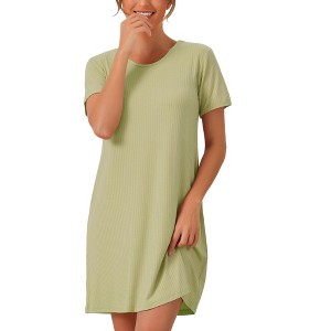 cheibear Women's Crew Neck Ribbed Knit Modal Short Sleeve Nightgowns - 1 of 4
