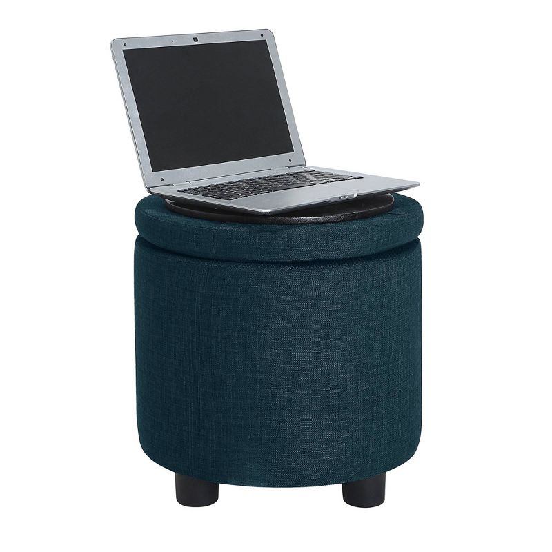 Breighton Home Designs4Comfort Round Accent Storage Ottoman with Reversible Tray Lid Dark Blue Fabric, 5 of 7