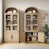 Modern Farmhouse 6-Tier Arched Bookcase Cabinet, 2 Glass & 2 Wooden Doors, Deep Storage Organizer for Living Room Kitchen Office - 4 of 4
