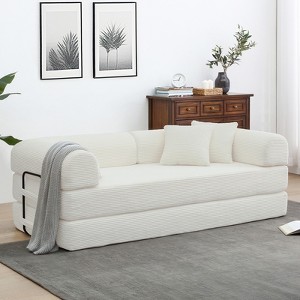 Dolonm Foldable Convertible Sofa Bed, Boneless Compression Mattress, Corduroy Sofa with Fixed Frame, Used for Living Room, Bedroom, and Office,White - 1 of 4