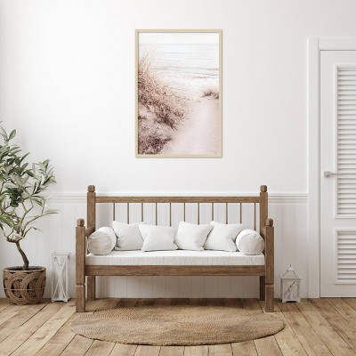 Serene Ocean View Light Brown Wood Framed Vertical Wall Art Print