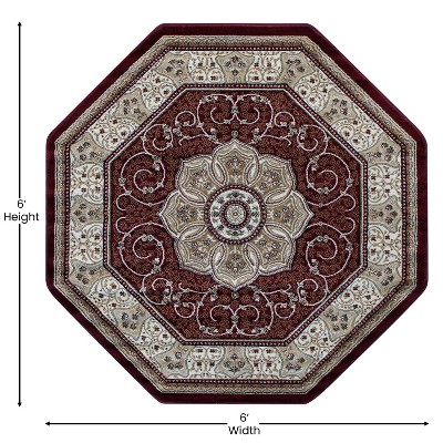 Burgundy Octagon Traditional Synthetic Area Rug