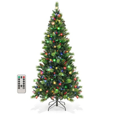 Tangkula 6/7/8 FT Artificial Christmas Tree Pre-lit Xmas Tree with 670/974/1272 Branch Tips Pine Needles 300/400/500 Multi-Color & Warm-White LED Lights