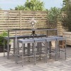 vidaXL Patio Bar Set Outdoor Garden Table with Stool with Cushions Poly Rattan - Gray 70.9" Table Length 8 Piece - 2 of 4