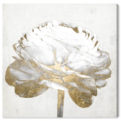 12" x 12" Gold and Light Floral II White Floral and Botanical Unframed Canvas Wall Art in Gold - Oliver Gal