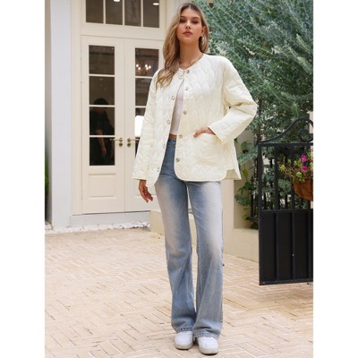 INSPIRE CHIC Women's Elegant Long Sleeve Snap Button Quilted Down Puffer Jacket White Medium — фото 4