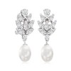 Ross-Simons 8-8.5mm Cultured Pearl and 3.30 ct. t.w. CZ Drop Earrings in Sterling Silver - 3 of 4
