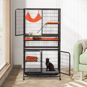 Sandinrayli 4-Tier Wire Cat Cage Pet Enclosure with Removable Wheels, Black - 1 of 1