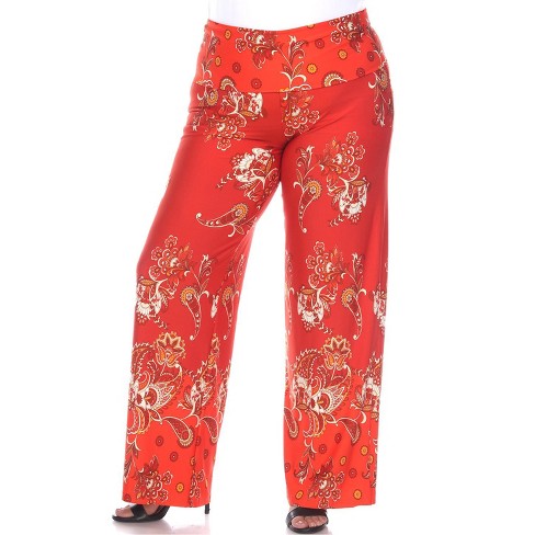 Women's Plus Size Floral Paisley Printed Palazzo Pants Red 3x