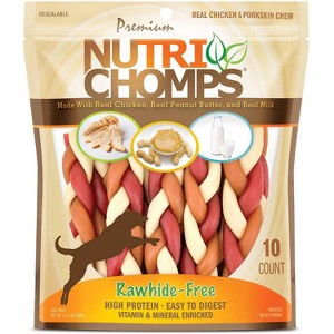 Nutri Chomps Dog Chews Mixed Flavor Braid Chicken, Peanut Butter and Milk Dog Treats - 10ct - 1 of 4