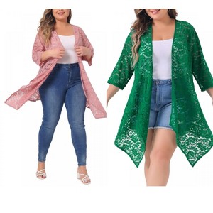 Women's Plus Size 2 Piece Draped Shawls Lightweight Open Front Lace Cardigans - Agnes Orinda - 1 of 4