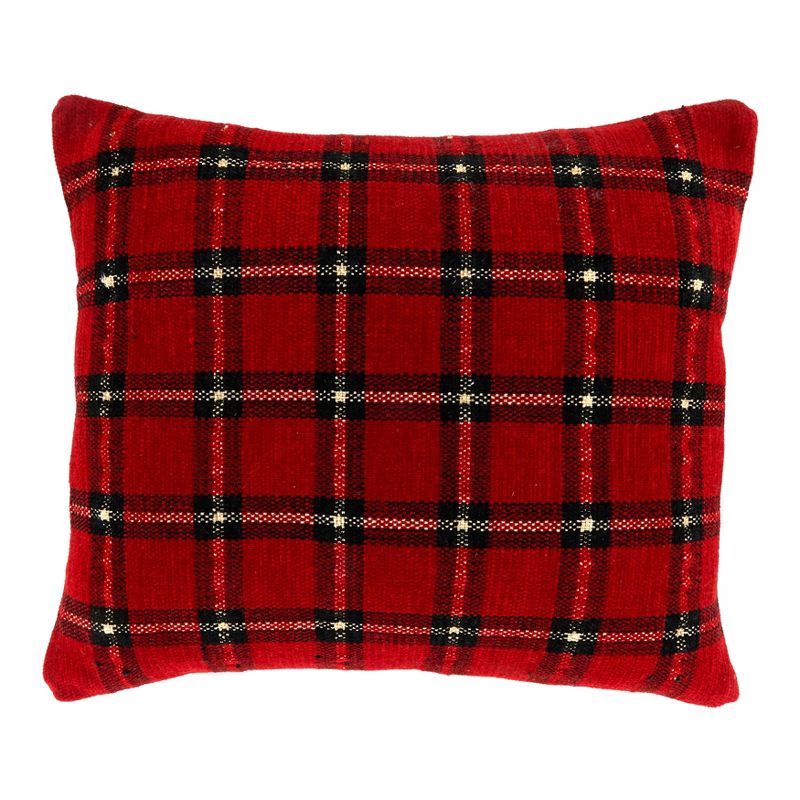 Saro Lifestyle Plaid Chenille Pillow - Down Filled, 18" Square, Red, 1 of 4