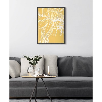 Yellow Floral Canvas Wall Art with Black Frame, 18" x 24"