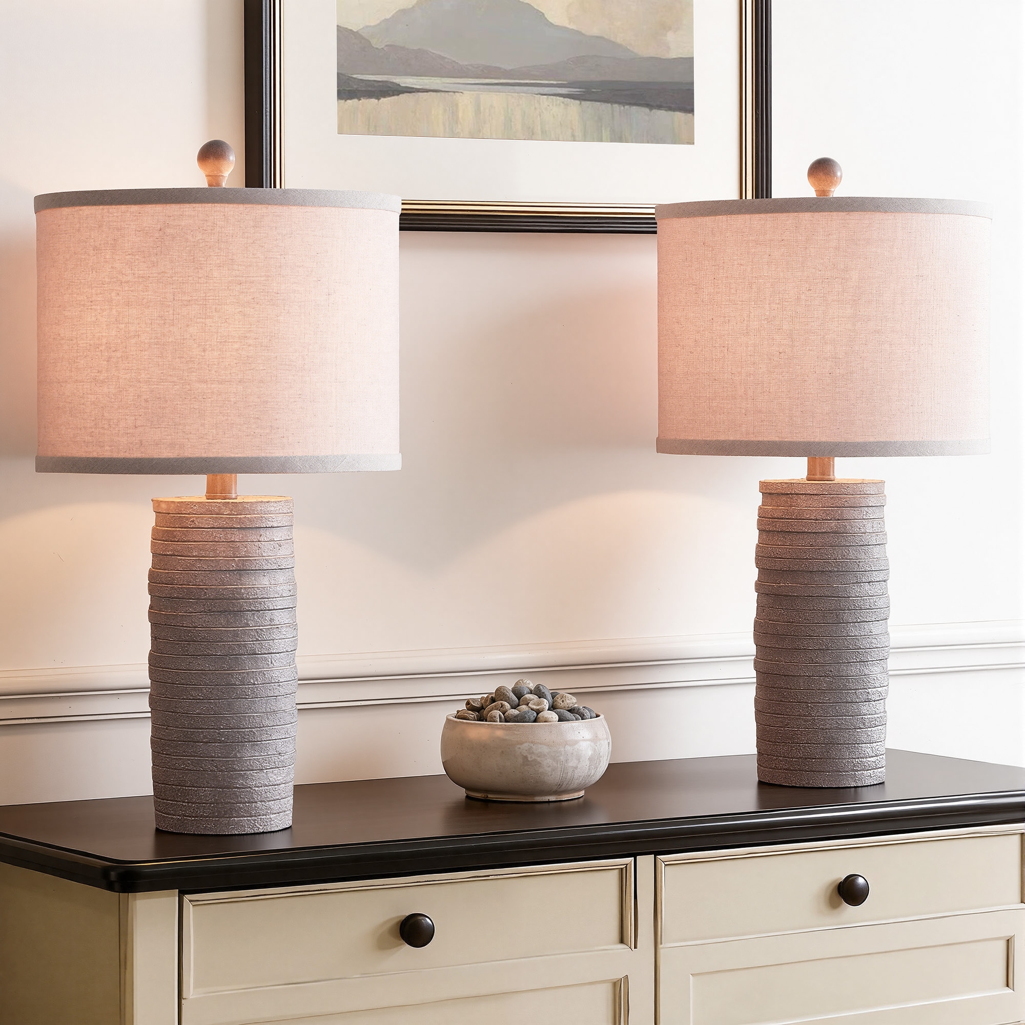 Maxax 2-Pack 22.6" Brown Table Lamps,Classic Desk Lamp with USB Ports,Farmhouse Nightstand Lamps for Bedroom, Living Room, Office, Bulb Not Included
