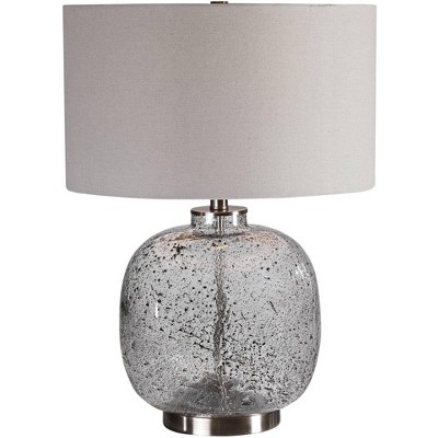 Uttermost Modern Accent Table Lamp 23 1/4" High Translucent Art Glass Round Gray Linen Drum Shade for Living Room Bedroom House