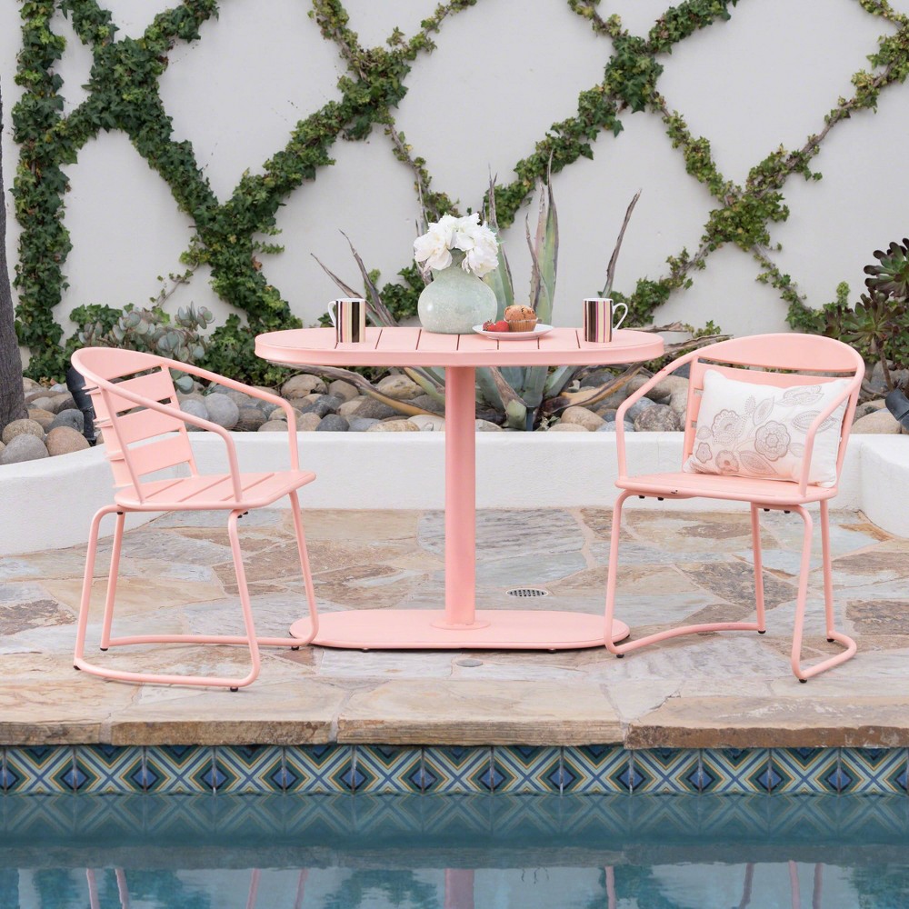 Photos - Garden Furniture Santa Monica 3pc Iron Patio Bistro Set - Matte Coral - Christopher Knight