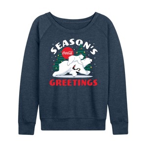 Women's - Coca-Cola - Seasons Greetings Polar Bears Lightweight French Terry Wide Neck Long Sleeve Shirt - 1 of 4