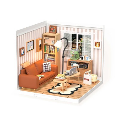 ROBOTIME Plastic House Building Set DIY Miniature Dollhouse Playset for Mini Figures Toys Diorama Kit Gifts, Multicolored, 6.4"*6.4"*6"