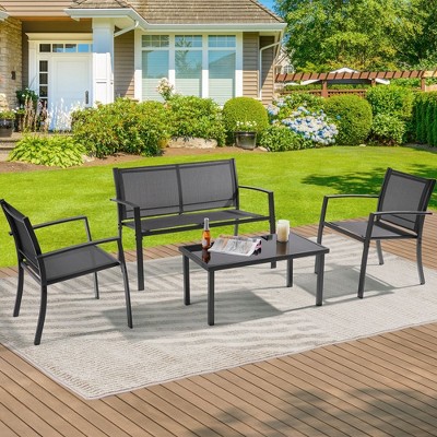 Sonkuki 4 Pieces Patio Furniture Chair Sets, Textilene Set Chairs with Table,