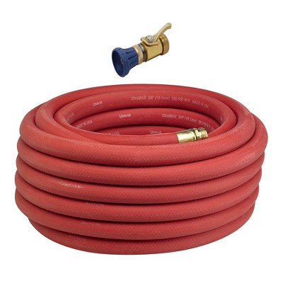 Underhill UltraMax Red Premium 25 Ft Heavy Duty Garden Water Hose & Underhill Precision Cloudburst Solid Metal Hose End Nozzle with 3/4 MHT Fitting