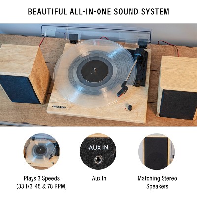 Walnut Bluetooth 3-Speed Turntable with Speakers