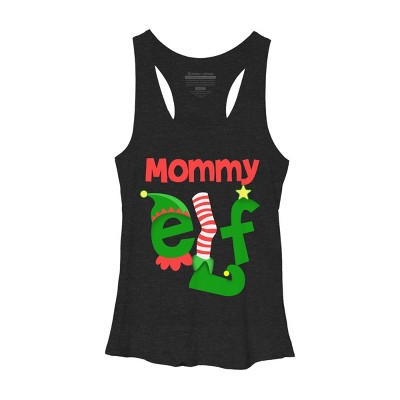 Women's Design By Humans Mommy Elf Christmas By personalized Racerback Tank Top