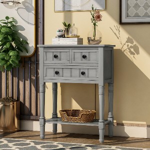 Lyngins Classic Distressed Solid Wood Console Table with 3 Drawers + Bottom Shelf, Narrow Entryway Table with Tapered Legs, Slim Sofa Table - 1 of 4