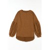 I AM A FASHION JUNKY Brown Solid Color Textured Pullover Casual Long Sleeve Top - 4 of 4