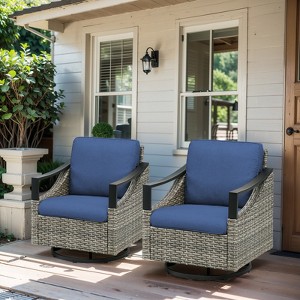 Buenhomino 3 PCS Patio Furniture Set Swivel Rocking Chairs Set of 2 with Glass Top Side Table - 1 of 4
