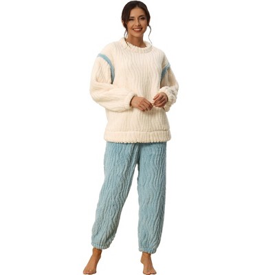 cheibear Women's Flannel Fleece Sweatsuits with Pockets Winter Pajama Sets